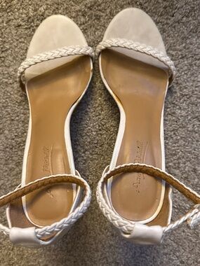 Ann Michell White Braided Ankle-Strap Sandals